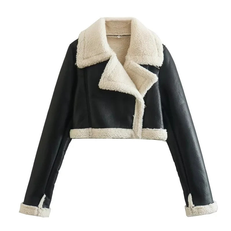 Bloom Shufa Luxurious Double-Sided Fur Fleece Short Jacket for Cozy Style