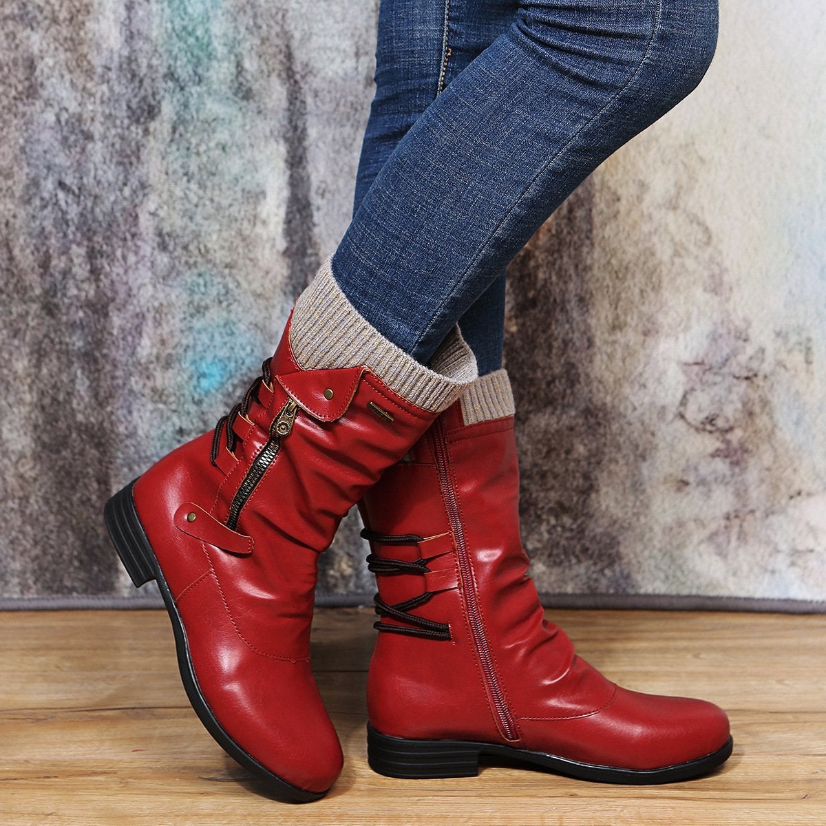 Stylish Women's Boots with Side Zipper and Flat Heel