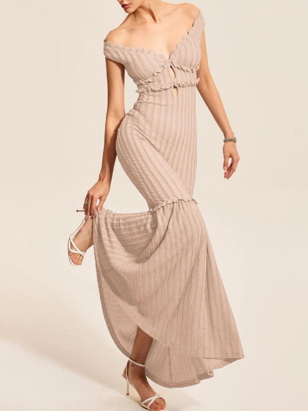 Dress with Ruffle Details and Off-Shoulder Neckline