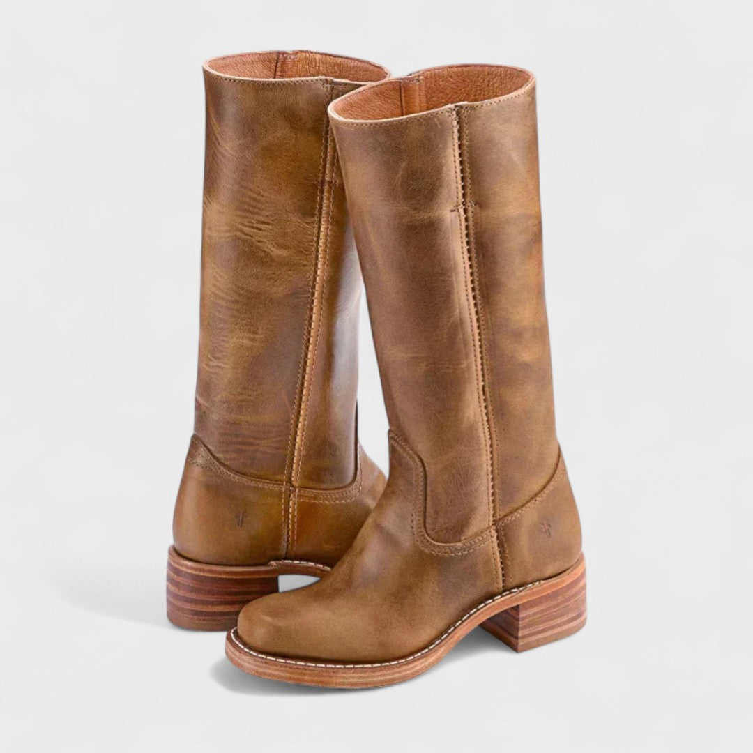 Elegant Women's Leather Boots - Classic Heeled Riding Boots with Ultimate Comfort