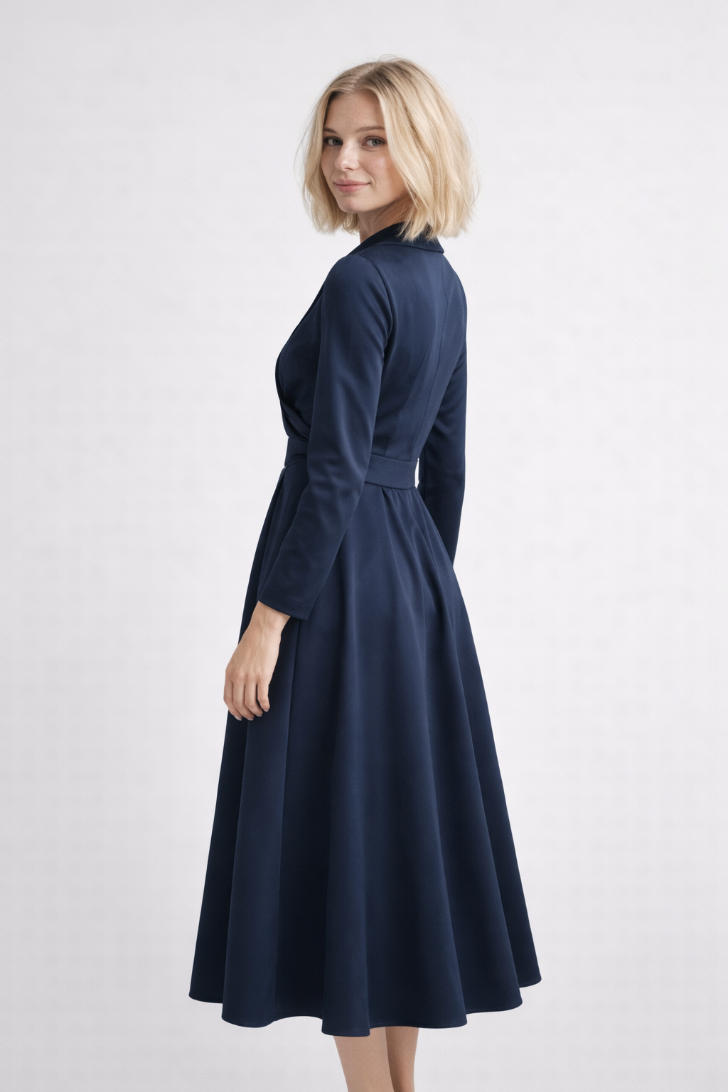 Elegant navy blue long dress with V-neck