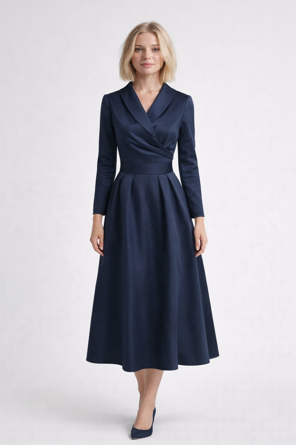 Elegant navy blue long dress with V-neck