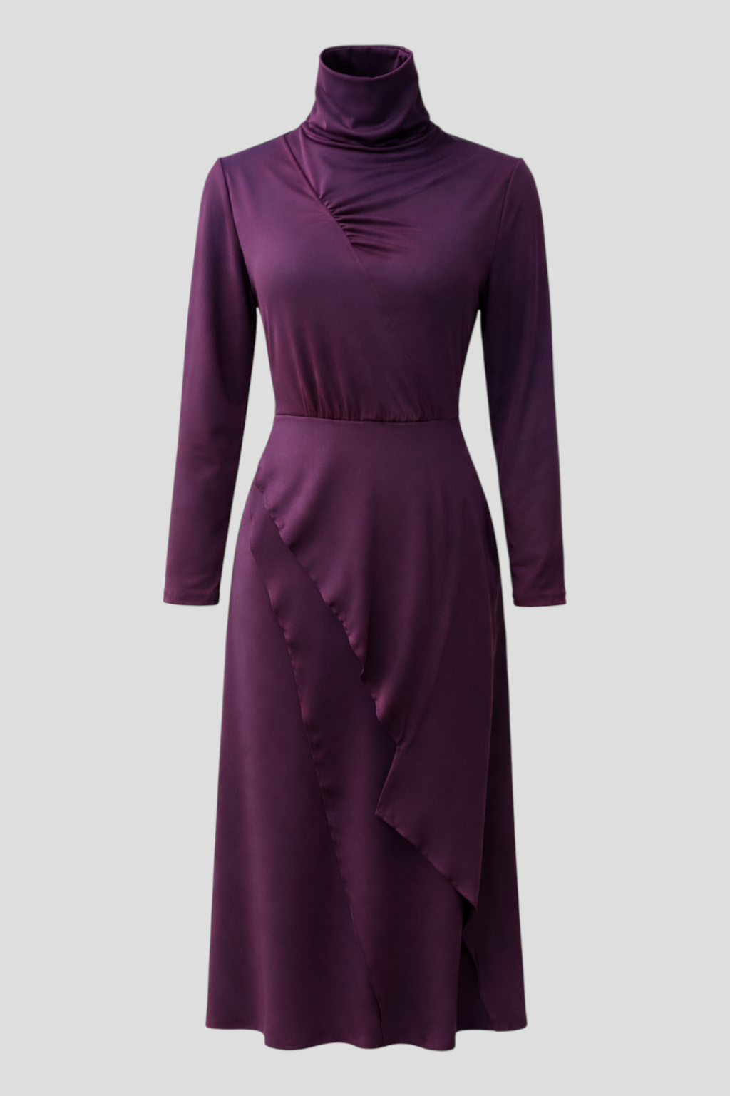 Pink Maxi Asymmetric Dress with High Collar and Pleats