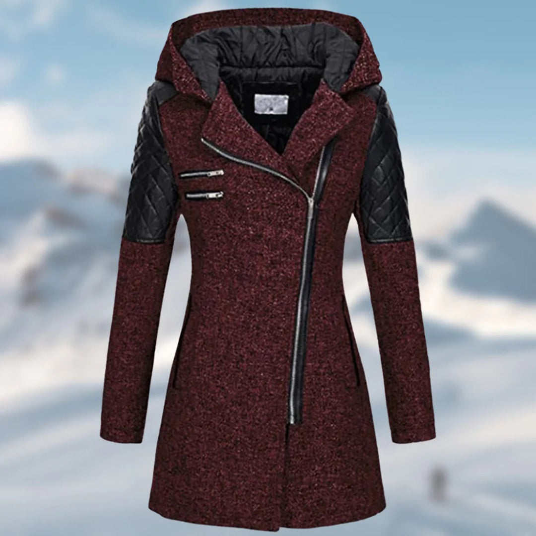 Long women's winter coat with stylish hood