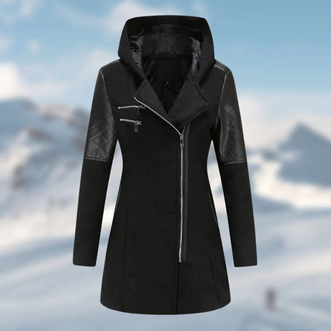 Long women's winter coat with stylish hood