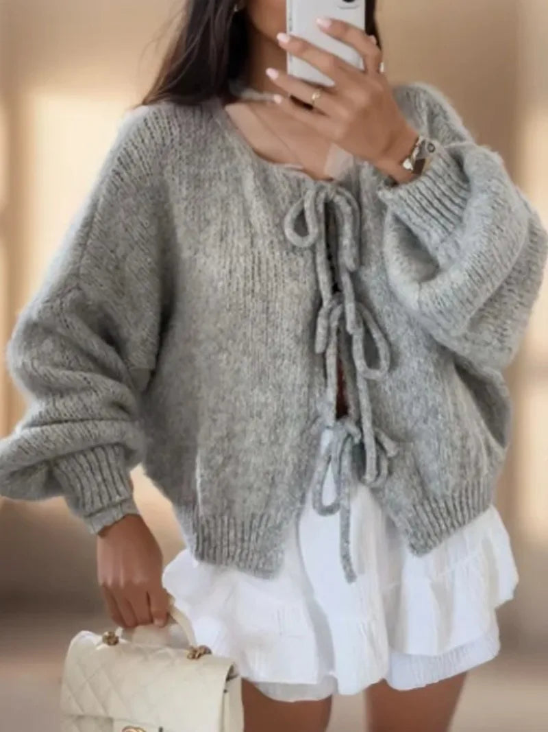 Jasmine | Women's Chunky Winter Cardigan with Knot Front
