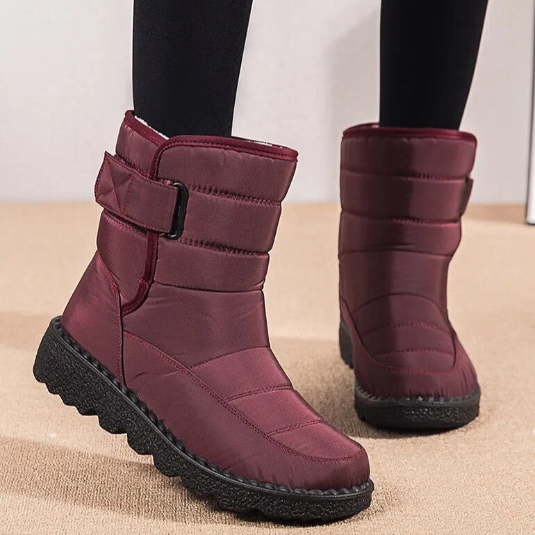 Women's Winter Boots with Velcro Strap - Easy On/Off and Cozy Warmth