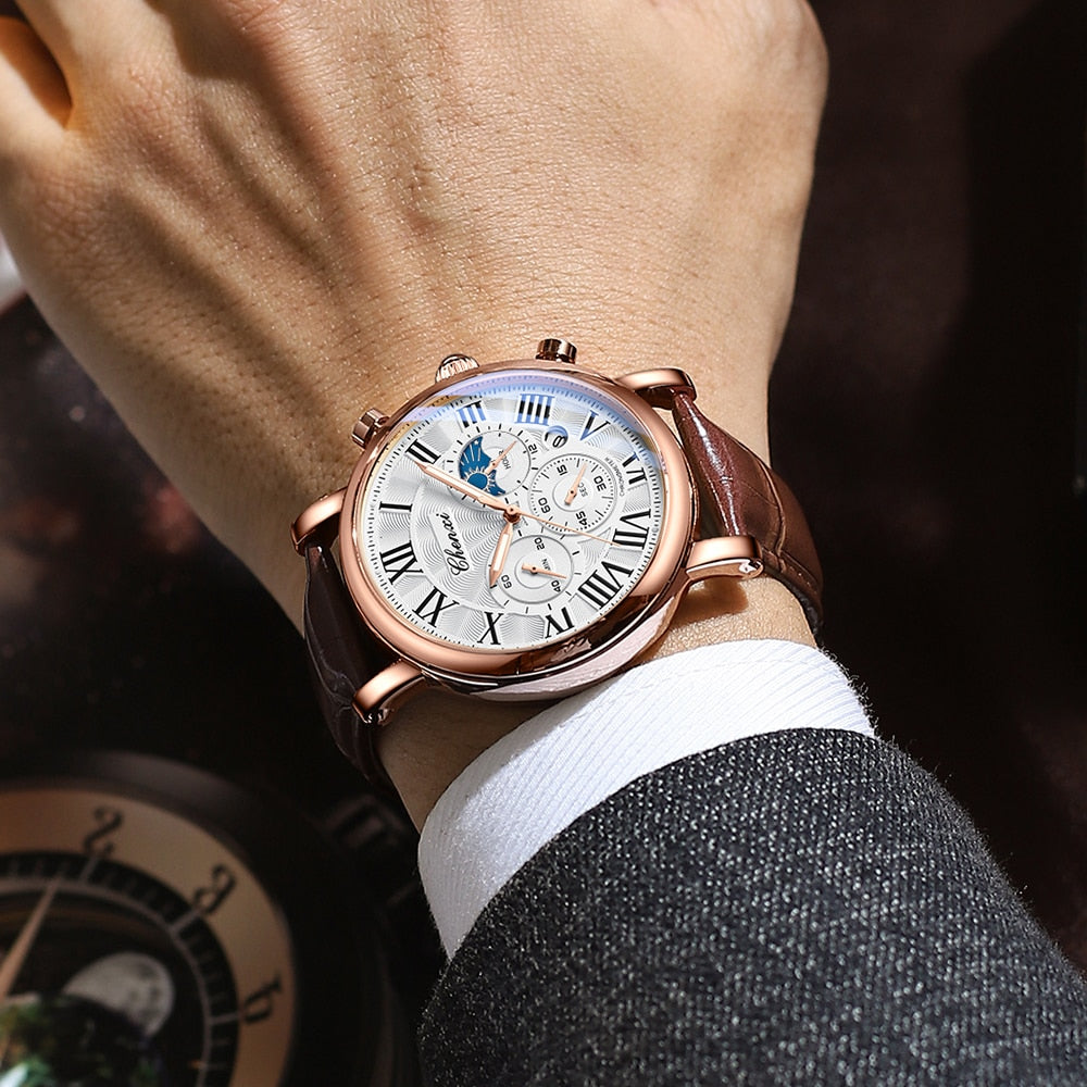 Elegant Quartz Watch with Luxury Leather Strap