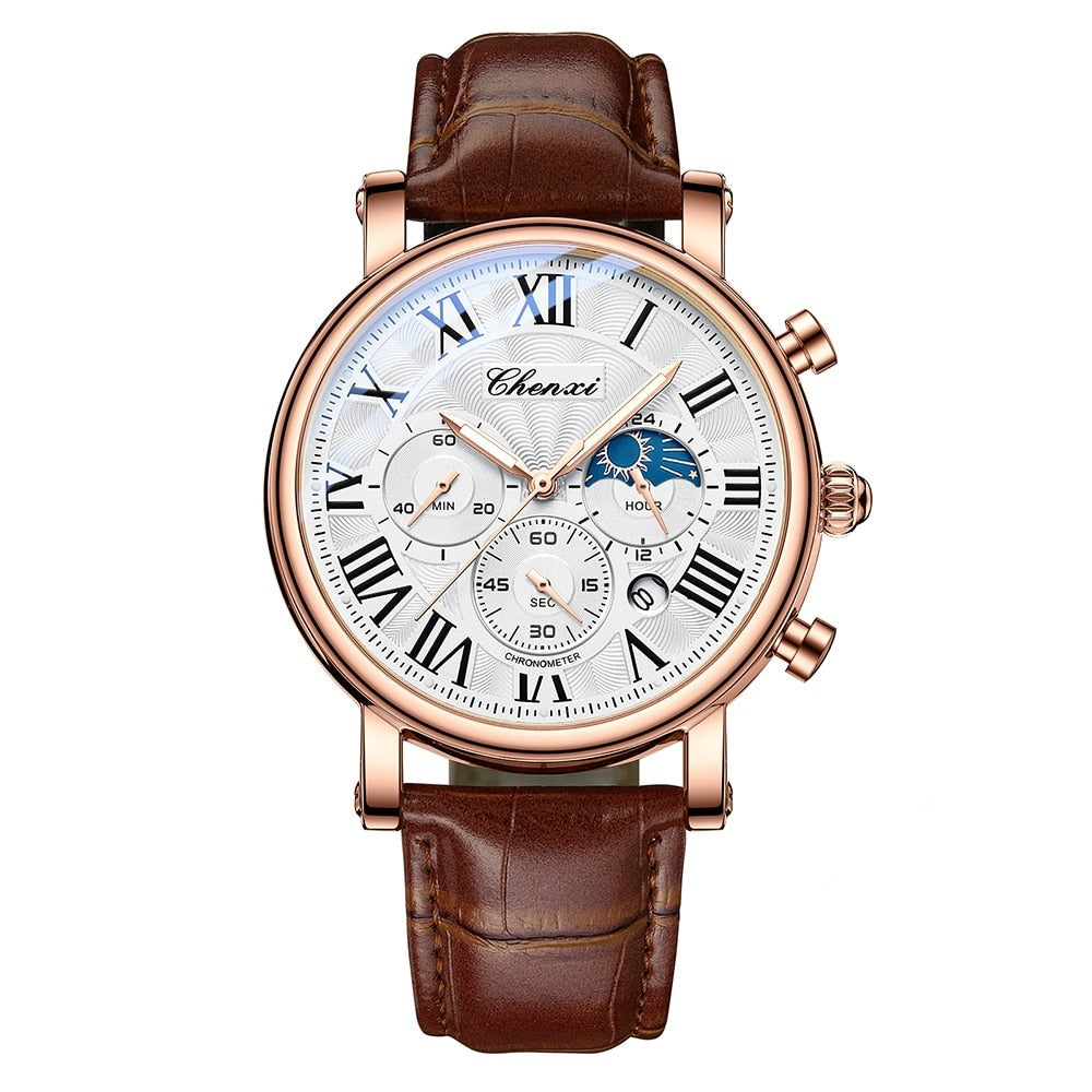 Elegant Quartz Watch with Luxury Leather Strap