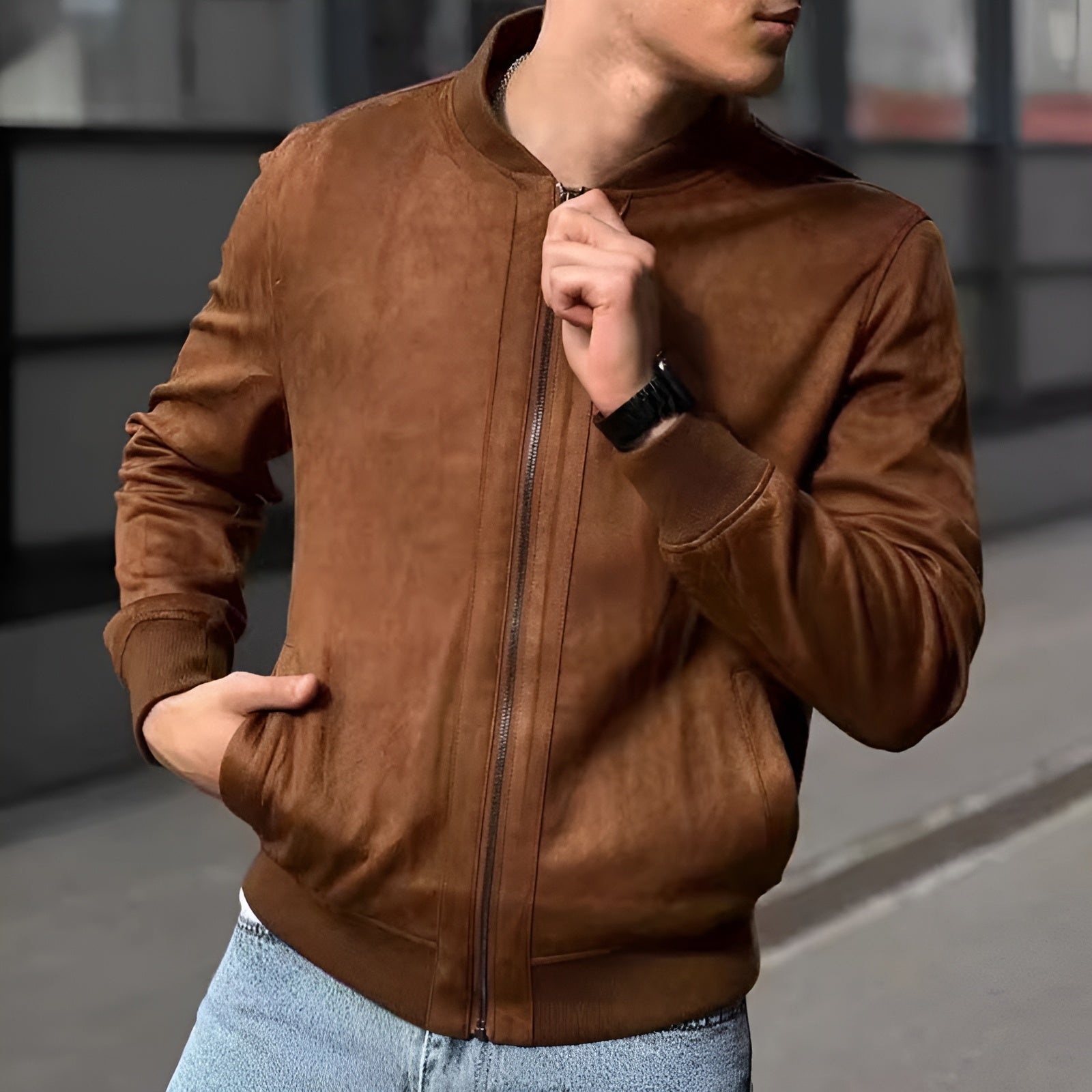 Marc Romano Men's Suede Bomber Jacket for Stylish Comfort