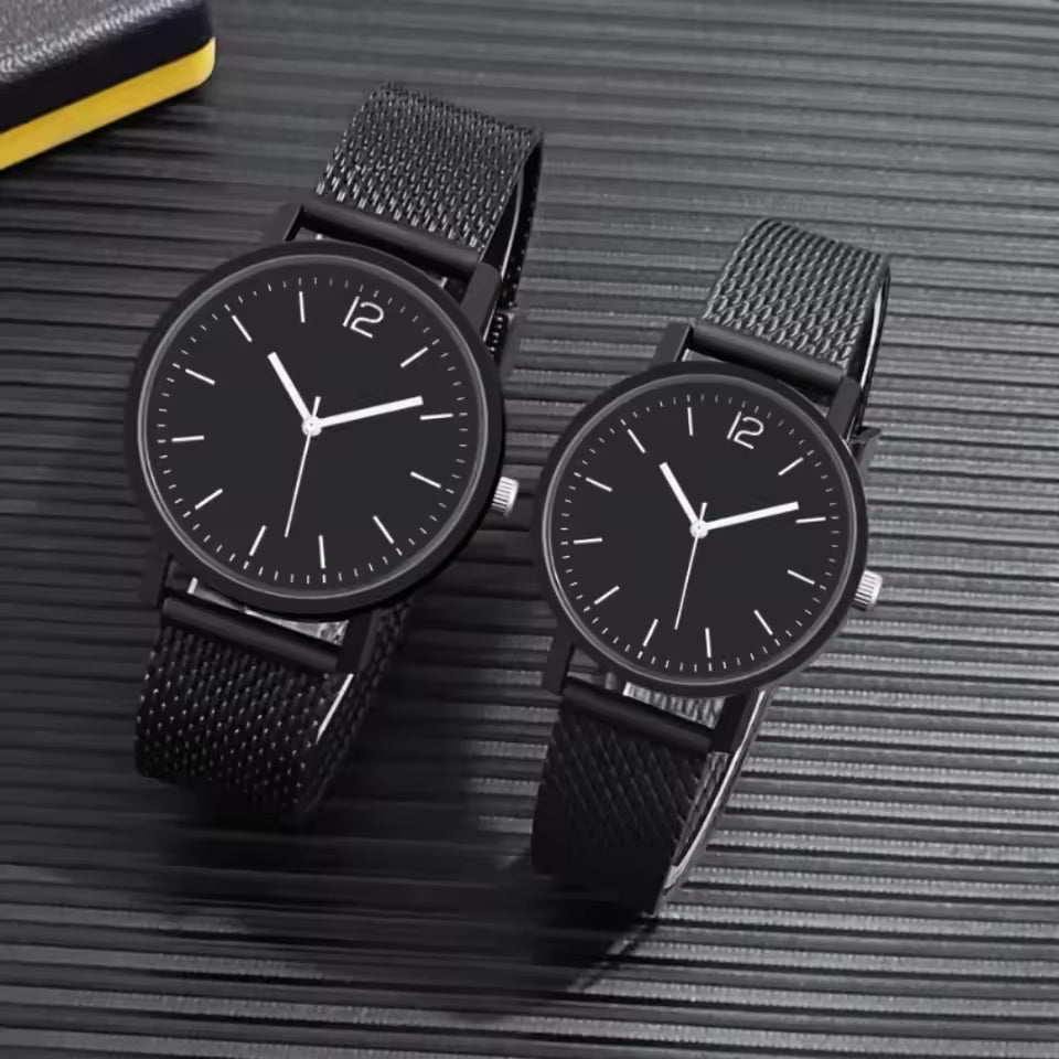 Elegant Black-Toned Quartz Watch for Couples