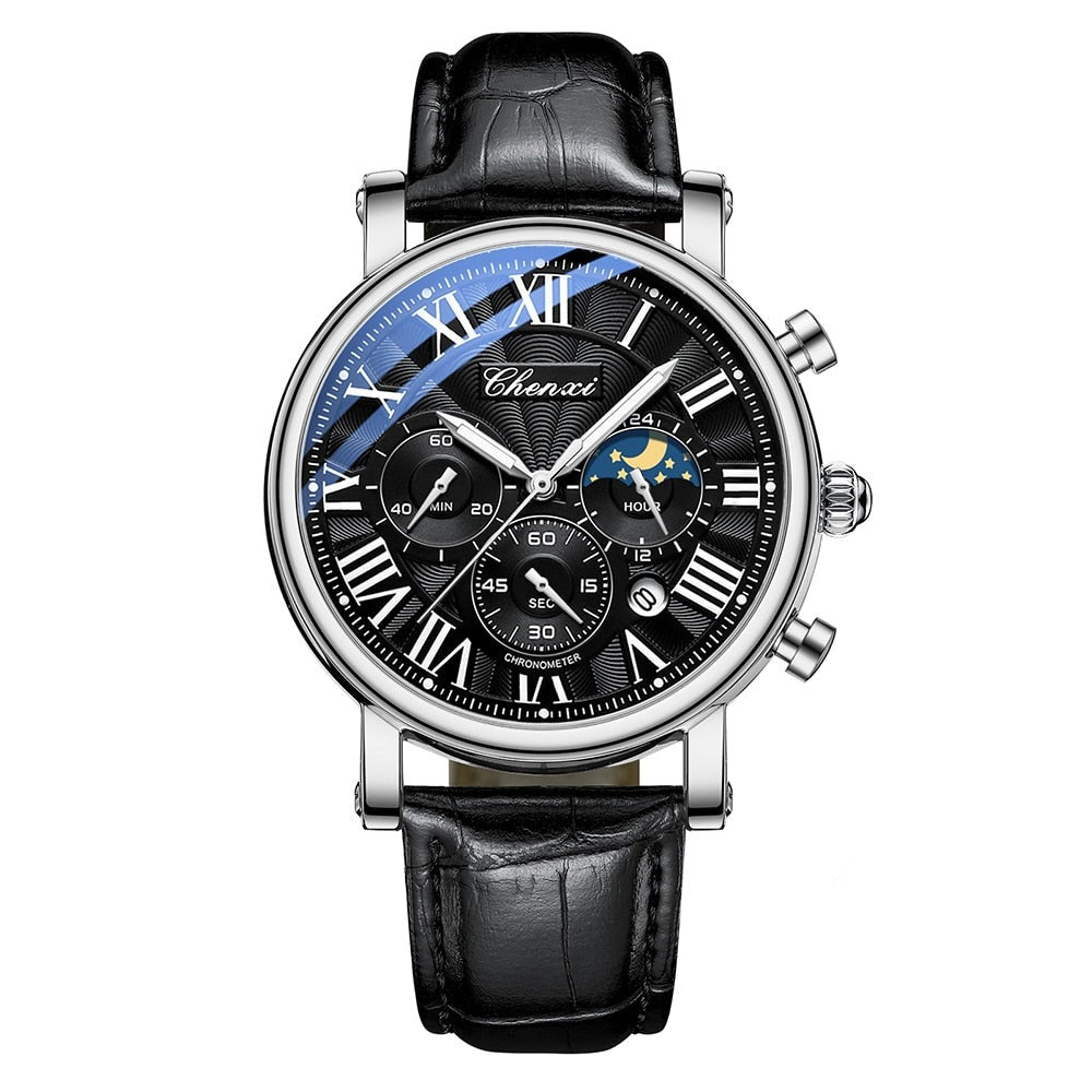 Elegant Quartz Watch with Luxury Leather Strap