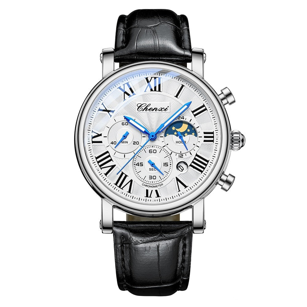 Elegant Quartz Watch with Luxury Leather Strap