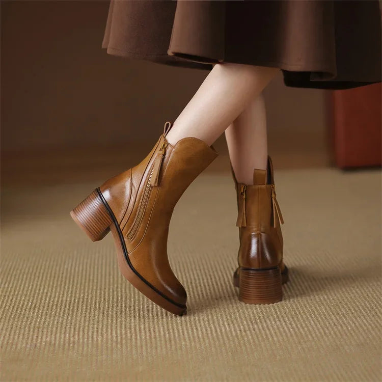 Chic Women's Leather Ankle Boots