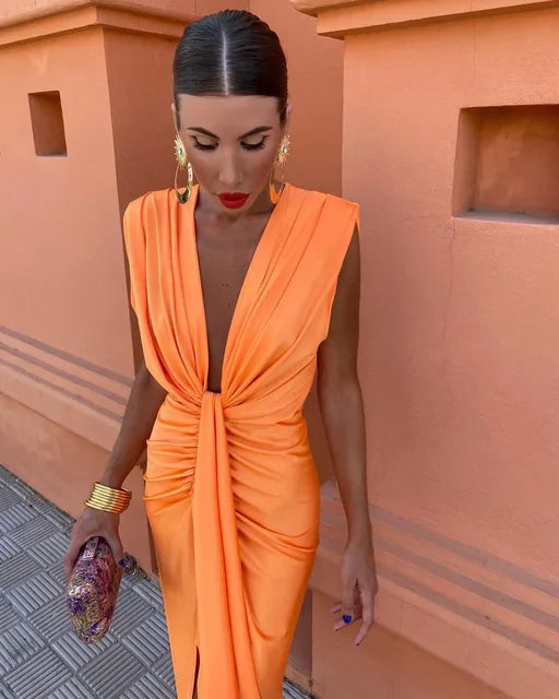 Elegant Deep V-Neck Party Dress