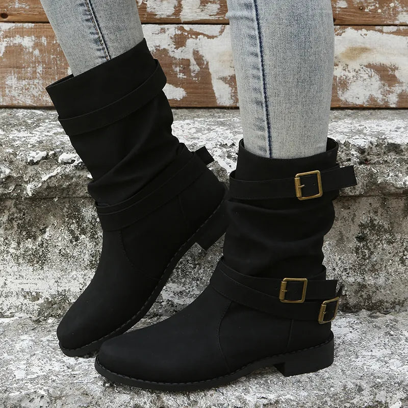 Stylish and Comfortable Slouch Mid-Calf Boots for Women – Simply Chic Elegance