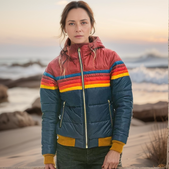 Retro Women's Winter Jacket with Color Blocking and Vintage Style - Warm and Stylish Comfort