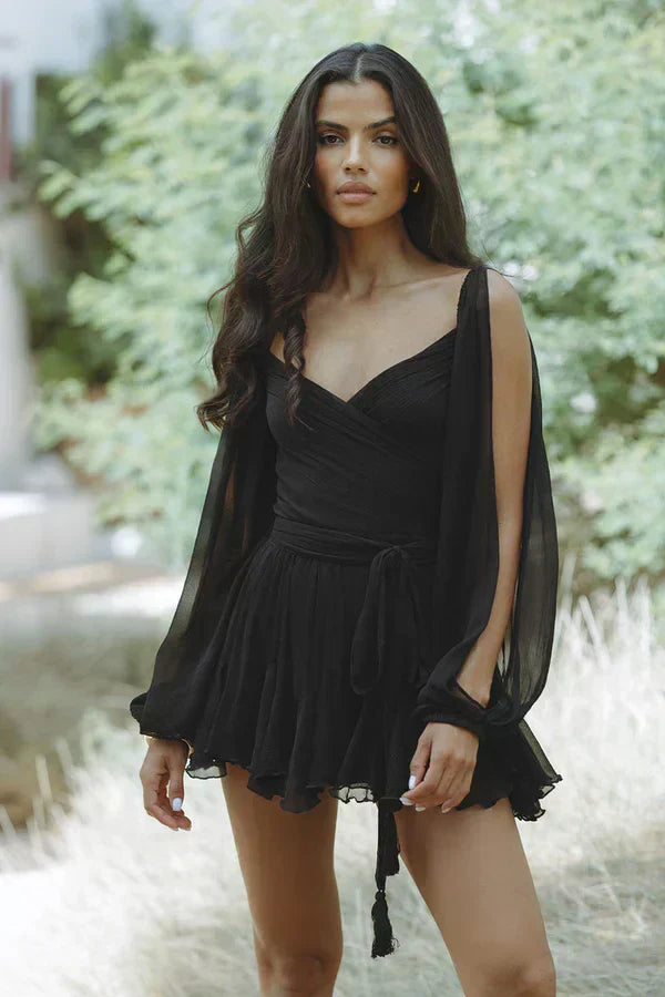 Playful Mini Dress with Flouncy Balloon Sleeves