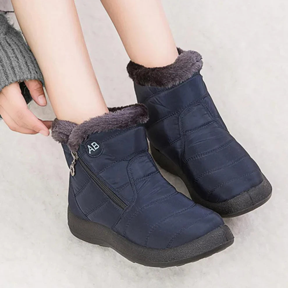 Women's Waterproof Warm Snow Boots with Flat Heel and Easy Side Zip