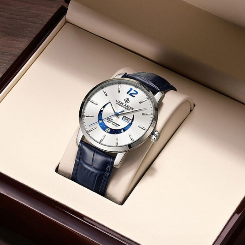 Elegant watch with luminous moon phase