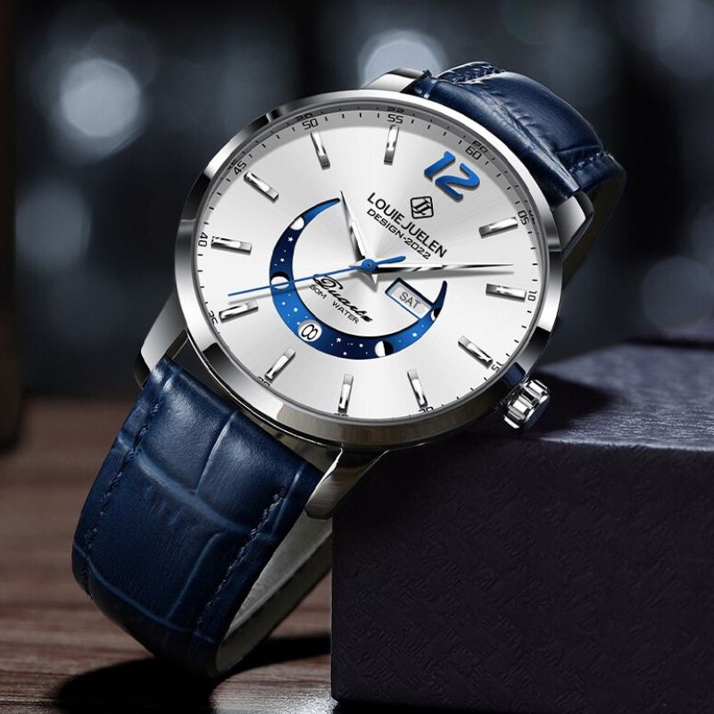 Elegant watch with luminous moon phase