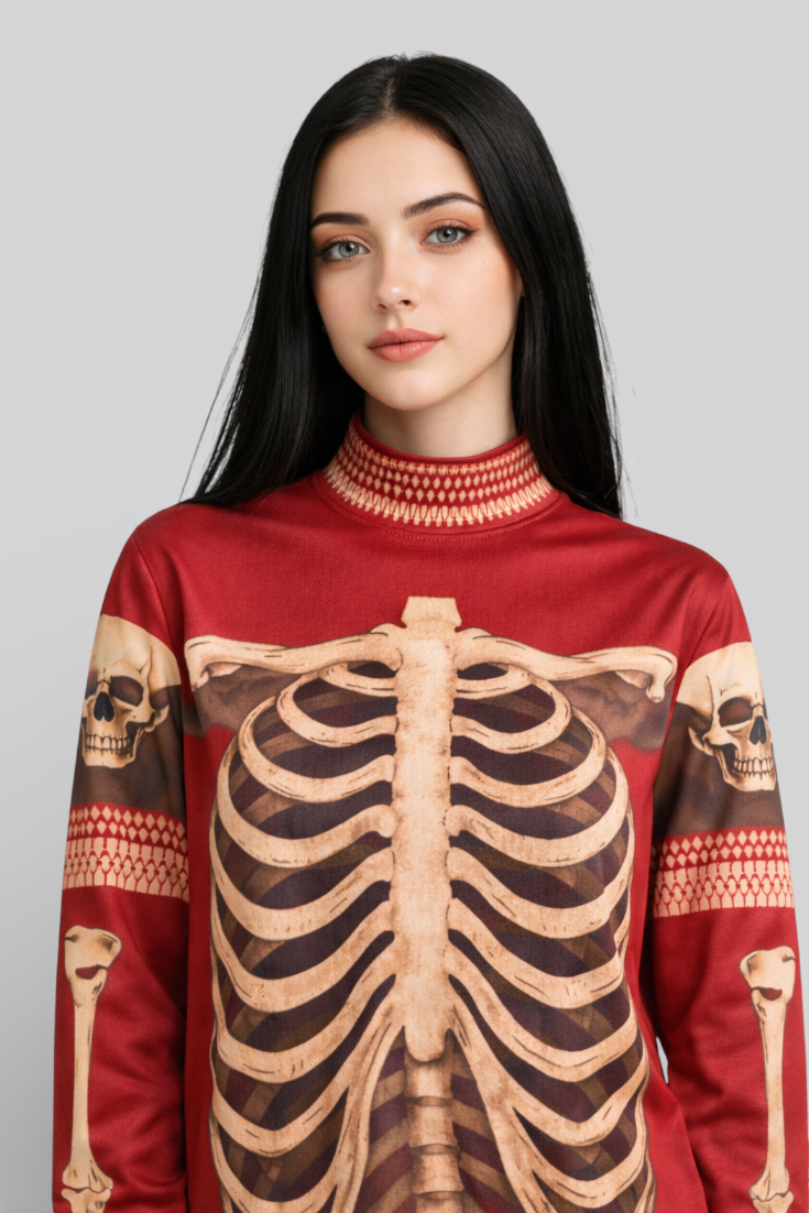 Vintage Halloween Cardigan with Anatomy Pattern – Quirky and Warm Look