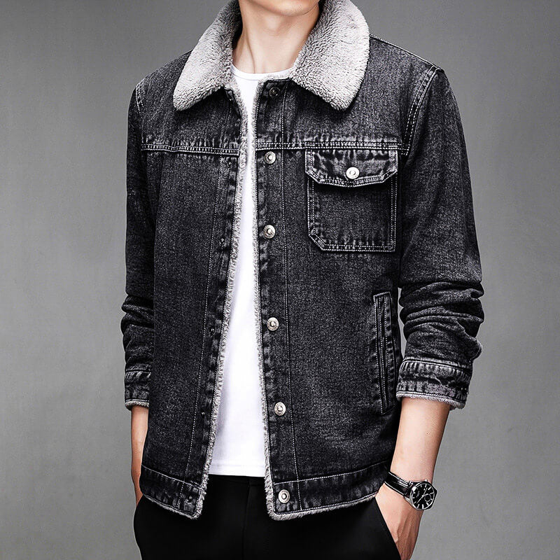 Calvin Denim Jacket with Sherpa Lining for a Comfortable and Elegant Style