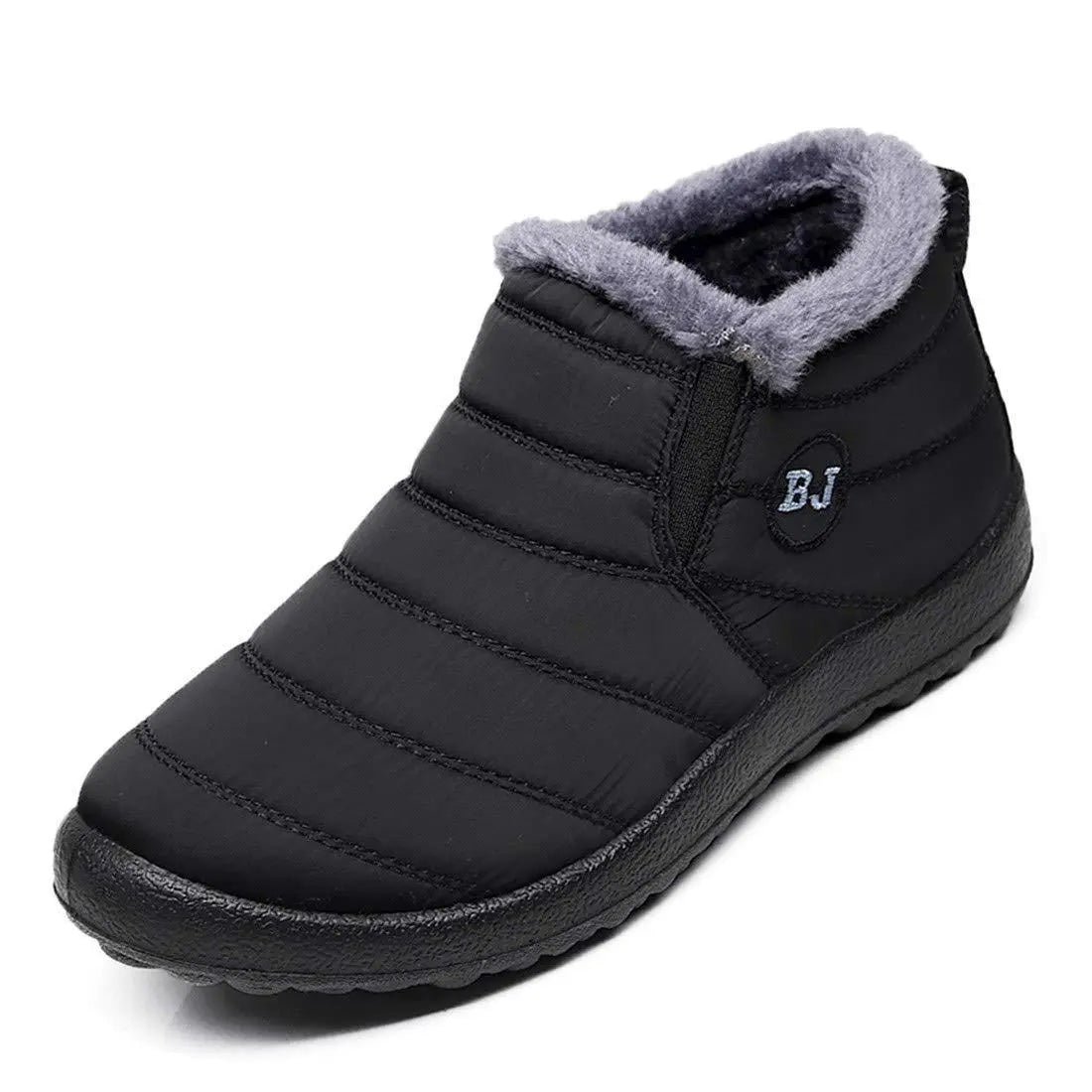 Waterproof Men's Shoes, Black Ankle Boots with Warm Fur Lining, Comfortable Easy Slip-On
