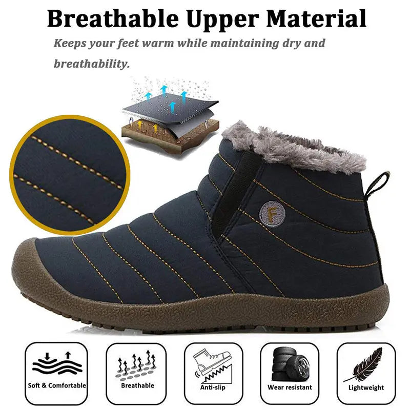 Men's Black Waterproof Winter Boots – Thermal Insulation and Anti-Slip