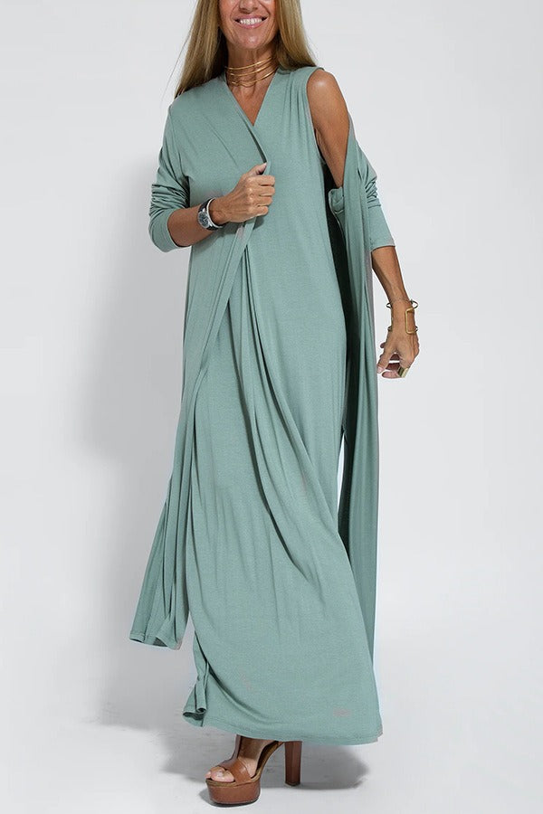 Elegant Maxi Dress with Complimentary Cardigan
