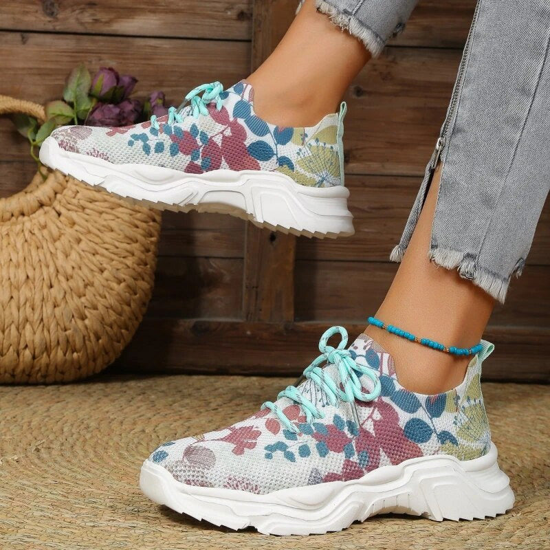 Effortless Casual Mesh Sneakers with Ergonomic Support Sole and Floral Details