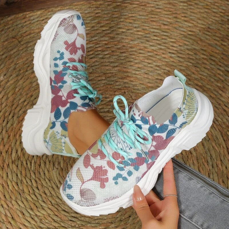 Effortless Casual Mesh Sneakers with Ergonomic Support Sole and Floral Details