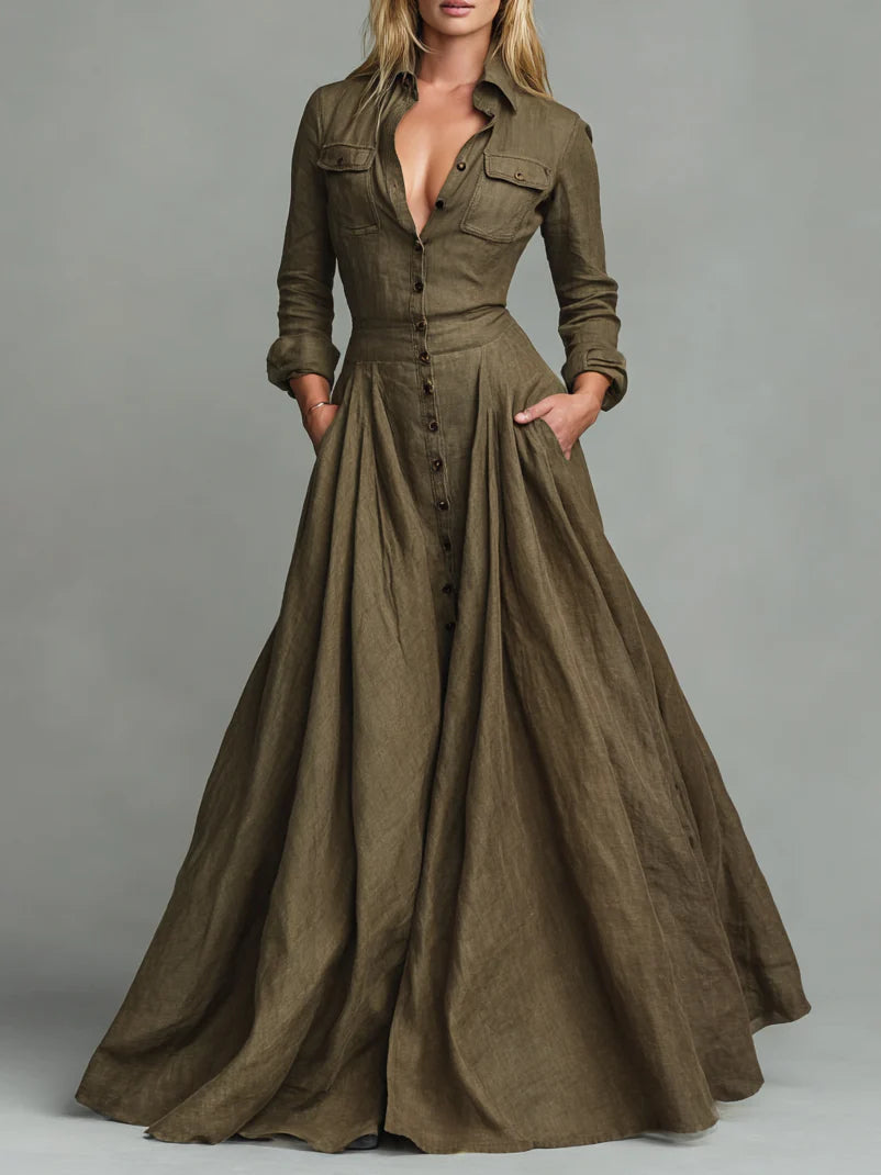 Vintage Long Shirt Dress with Button Details, Classic and Sophisticated Elegance