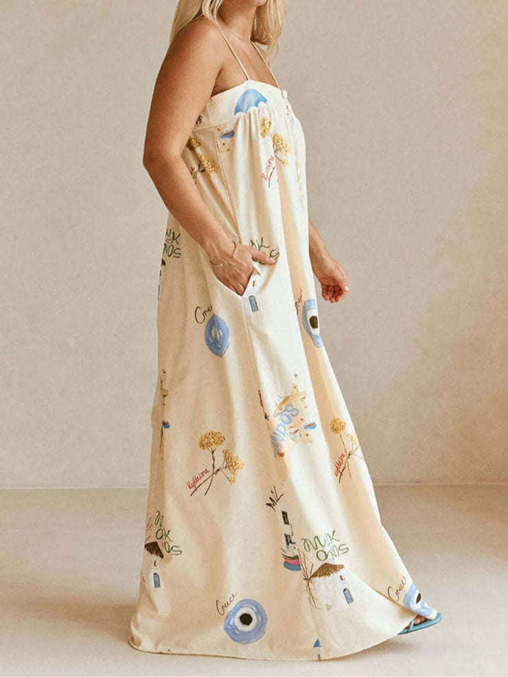 Elegant Strapless Square Neck Printed Maxi Dress for a Chic and Comfortable Look