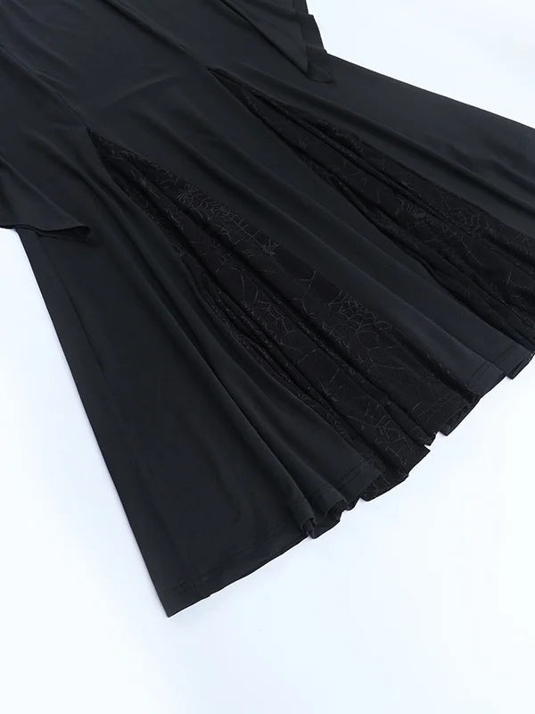 Elegant Gothic Lace Mermaid Long Dress with Straps and Bell Sleeves