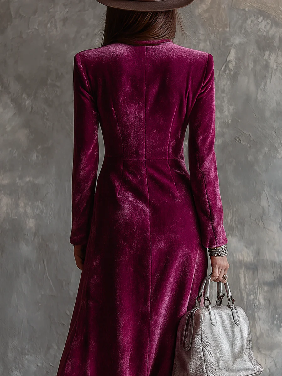 Elegant long maxi velvet dress with button details