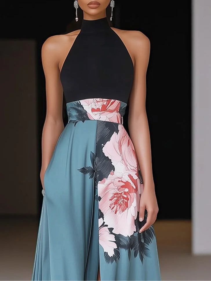 Elegant Long Dress with Floral Pattern