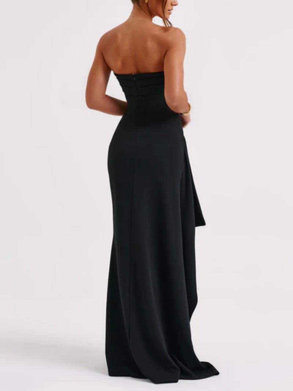 Long strapless gown with a dramatic slit