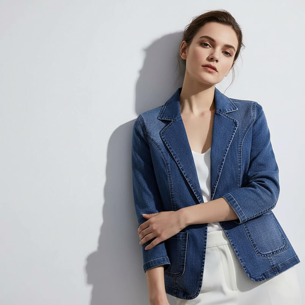 Theodora Organic Denim Blazer - Stylish and Eco-Friendly Addition to Your Wardrobe