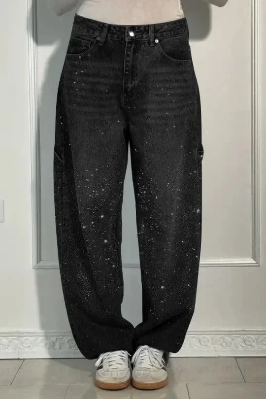 Victoria - High-waisted gold jeans with glitter