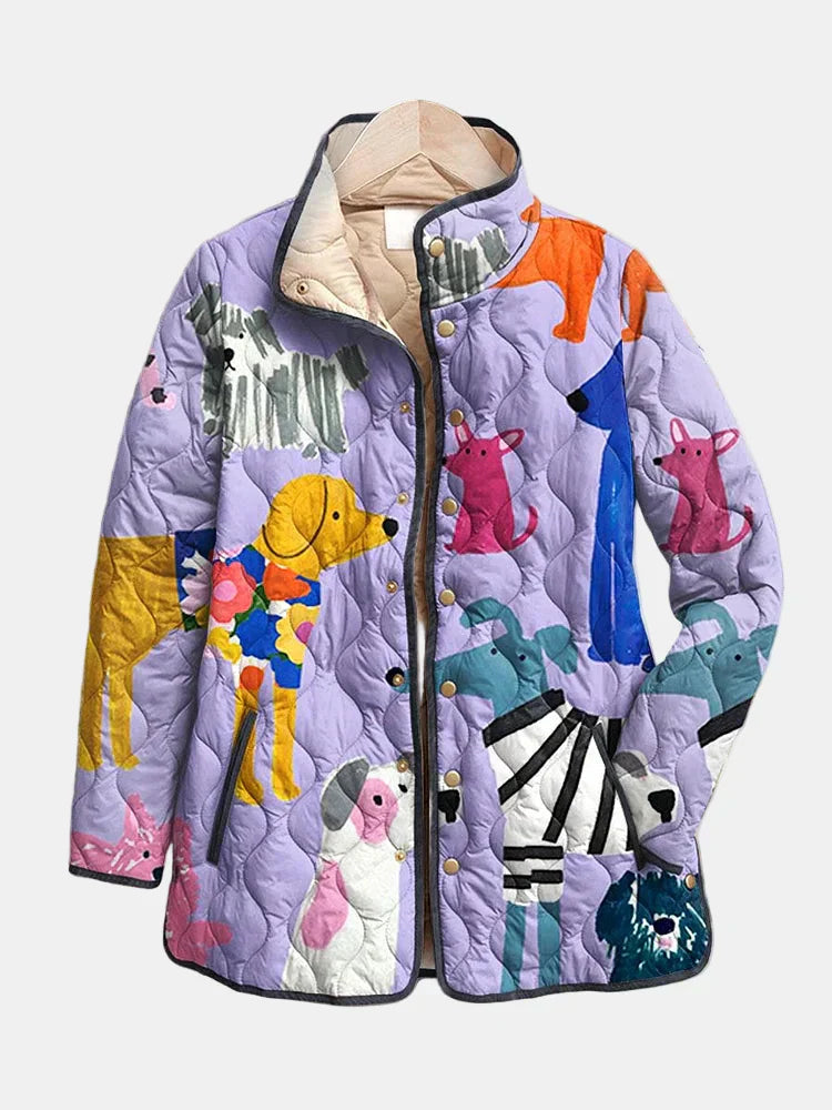 Rhea Quilted Jacket with a Playful Dog Print