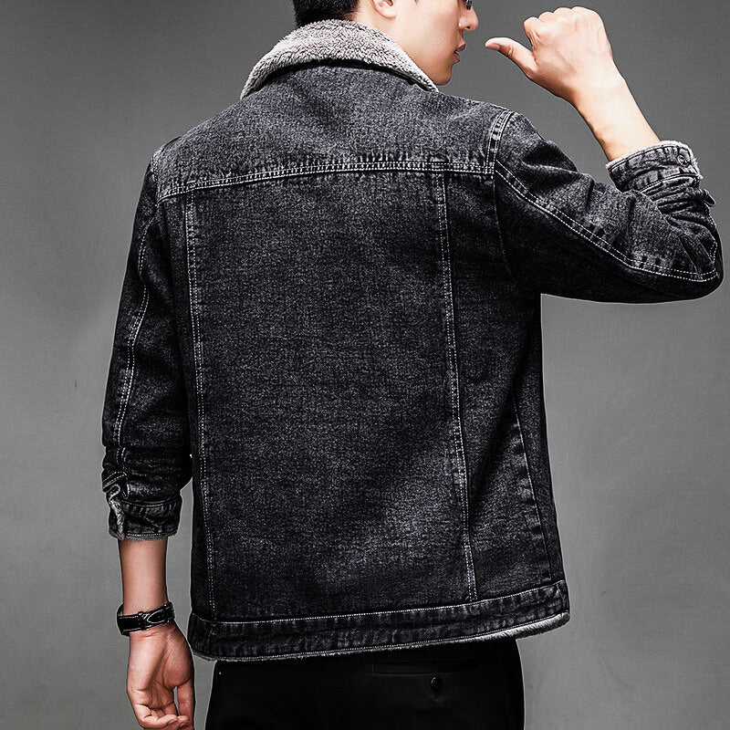 Calvin Denim Jacket with Sherpa Lining for a Comfortable and Elegant Style