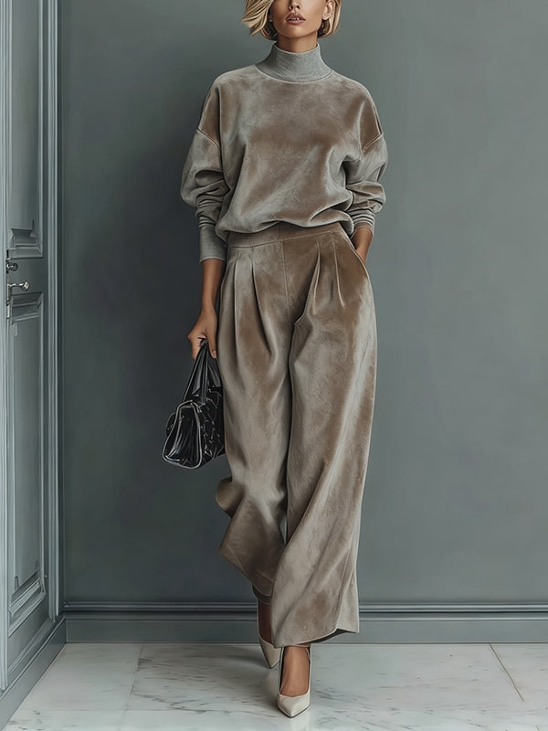 Women's Velvet Turtleneck Casual Suit - Warm & Cozy