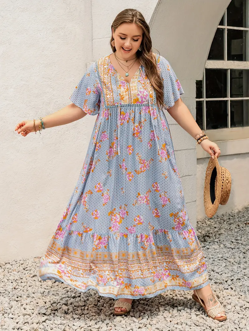 Boho Floral Maxi Dress – Plus Size, Flowy & Elegant