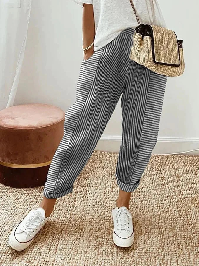 Celia - Elegant Classic Striped Cotton Pants