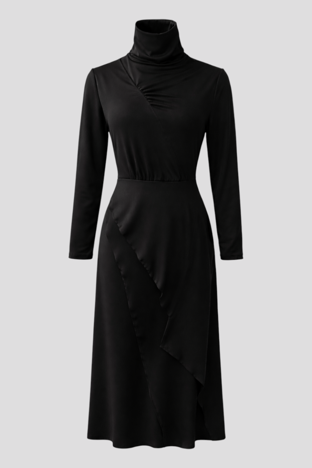 Pink Maxi Asymmetric Dress with High Collar and Pleats