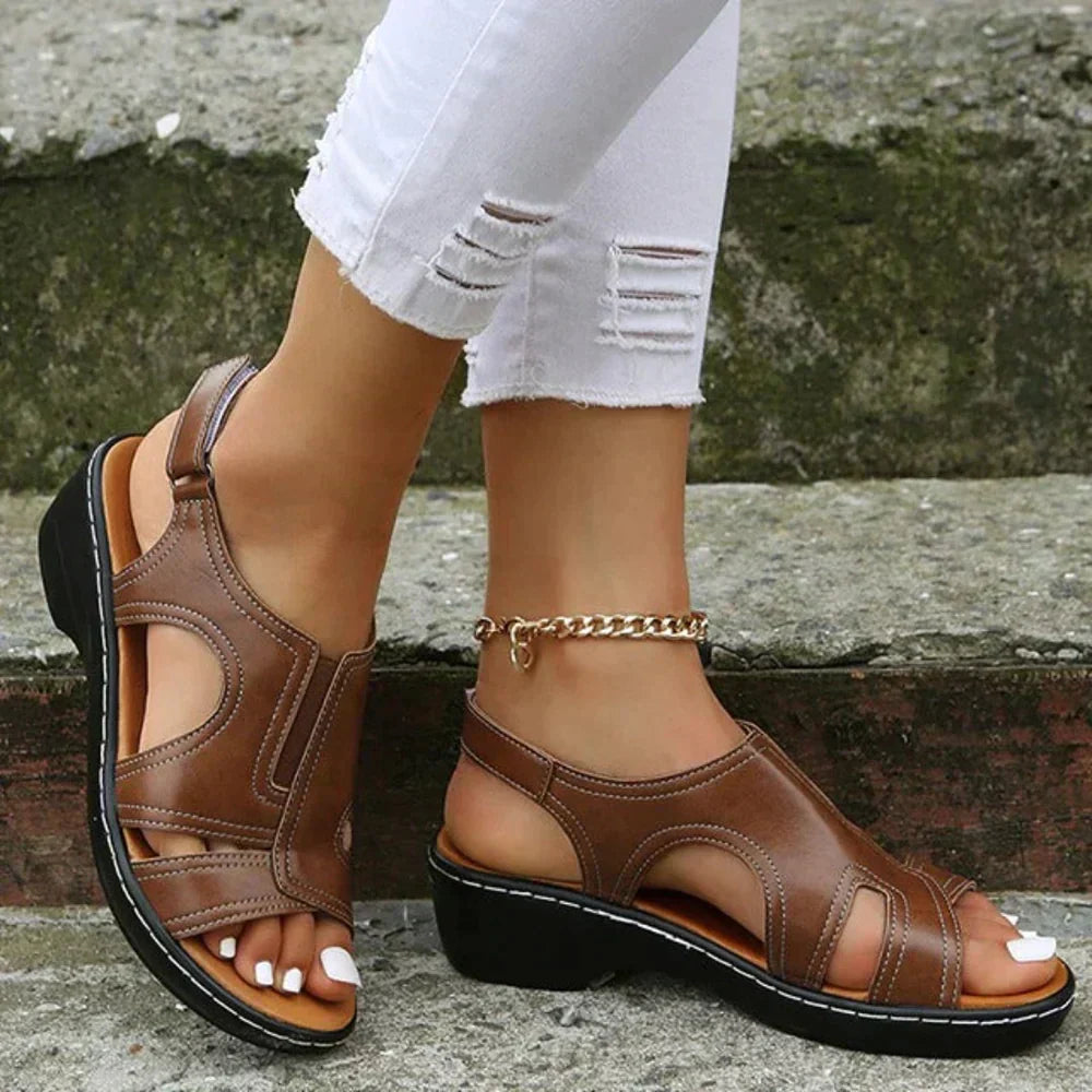 Jolie | Elegant Brown Wedge Heel Sandals Fashion