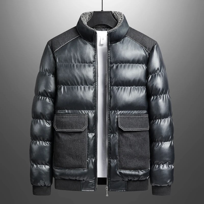 Trendy Patchwork Denim Puffer Jacket