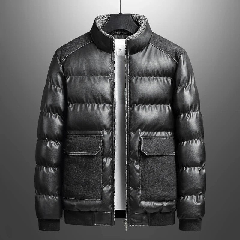 Trendy Patchwork Denim Puffer Jacket