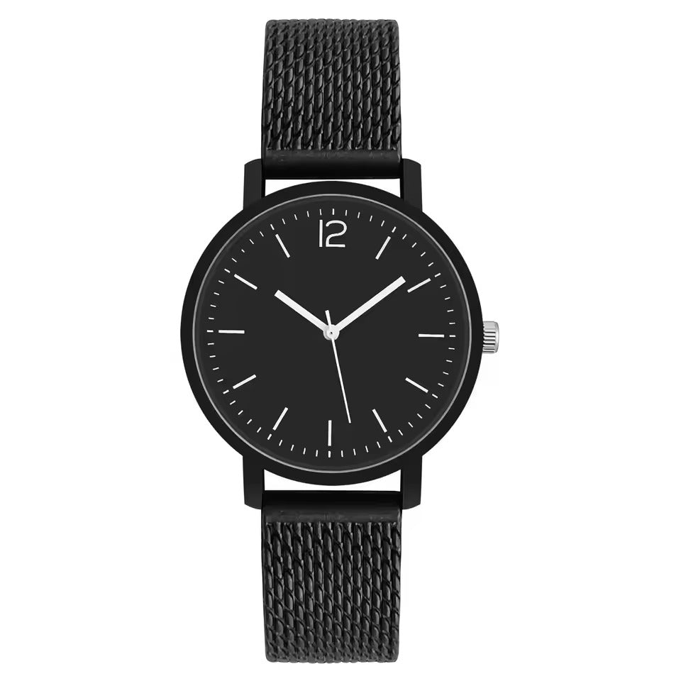 Elegant Black-Toned Quartz Watch for Couples